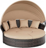 Outdoor Patio Daybed with Retractable Canopy, Wicker Rattan Sectional Round Sofa Furniture Set - Photo 1