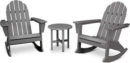 POLYWOOD Vineyard 3-Piece Adirondack Rocking Chair Set, Outdoor Patio Furniture with Side Table, Recycled Plastic, Fade-Proof Front Porch Rockers for Adults, Slate Grey