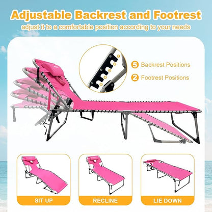 Backpack Sun Tanning Chair with Face Hole & Beach Table, 5-Position Adjustable Folding Lounge Chair Outdoor for Lawn Patio Garden