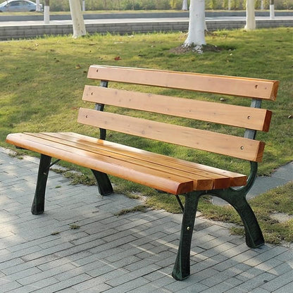 Outdoor Metal Garden Bench with Backrest, Weather-Resistant Patio Seating for Porch, Lawn, Balcony - 350lbs Capacity, Stylish Slatted Design, 47.2"x21.7"x28"