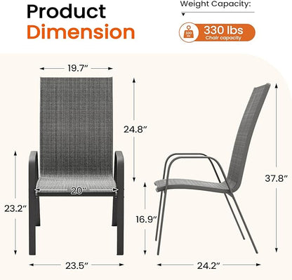 JEAREY Patio Dining Chairs Set of 4, Outdoor Stackable Dining Furniture Set, All Weather Dining Set for Lawn, Garden, Backyard, Poolside, Deep Gray
