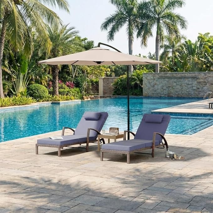 GarveeLife Outdoor Wicker Chaise Lounge Chair with Cushion, Metal Frame Patio Reclining Lounge Bed - Photo 3