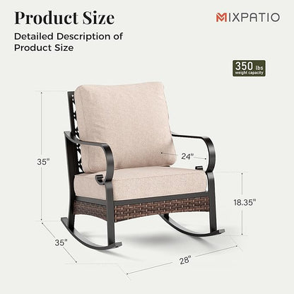 Outdoor Patio Rocking Sofa Chairs Set of 2 Steel Frame Porch Furniture with Deep Seating and 5.75" Cushions for Lawn Backyard Deck, Beige