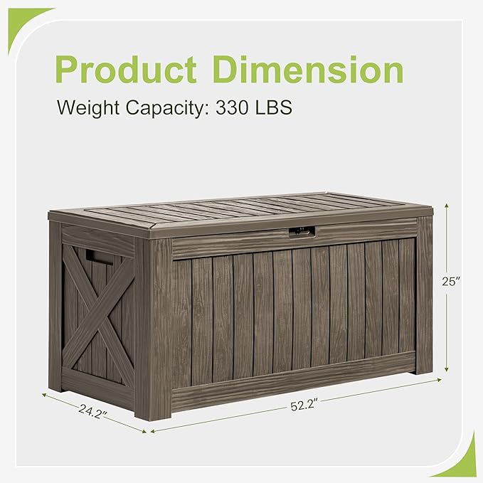 Greesum 120 Gallon Deck Box, Resin Outdoor Storage Container for Patio Furniture, Garden Tools, Pool Accessories - Photo 6
