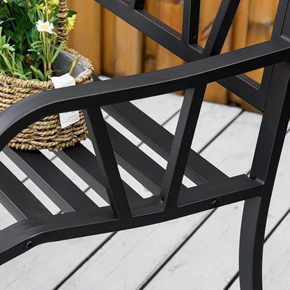 50" Metal Garden Bench, Black Outdoor Patio Bench for 2, Park-Style Comfort, Rust-Resistant with Smooth Armrests