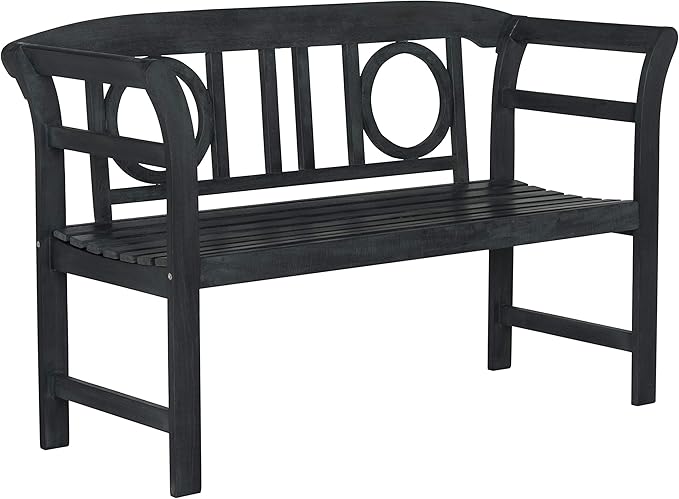 Safavieh PAT6743K Outdoor Collection Moorpark Grey 2 Seat Bench, Dark Slate Gray