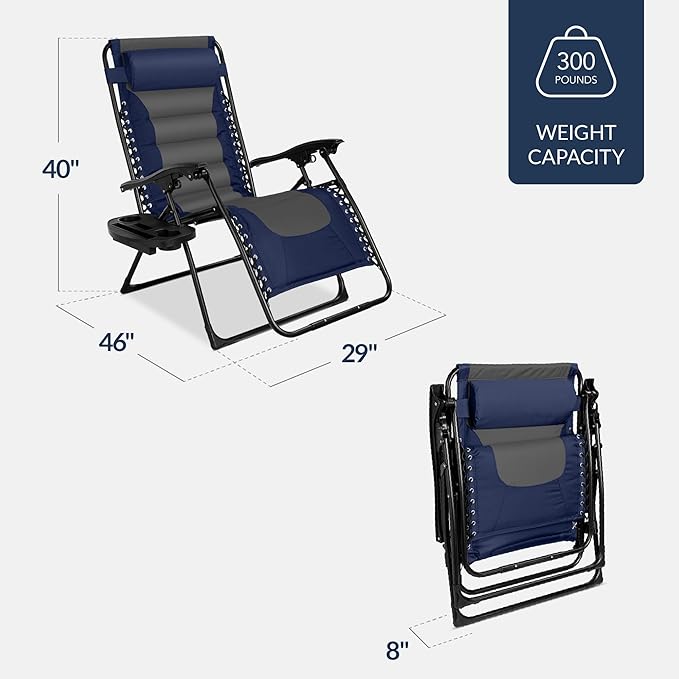 Best Choice Products Oversized Padded Zero Gravity Chair, Folding Outdoor Patio Recliner - Photo 3