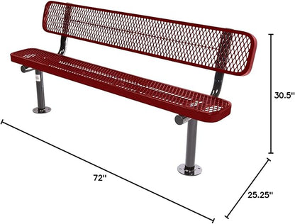COATEDOUTDOORFURNITURE Coated Outdoor Furniture Heavy-Duty Outdoor Bench Thermoplastic Coated, Expanded Metal, Commercial-Grade Seating, Made in America (Surface with Back, 6 Ft, Textured Burgundy)