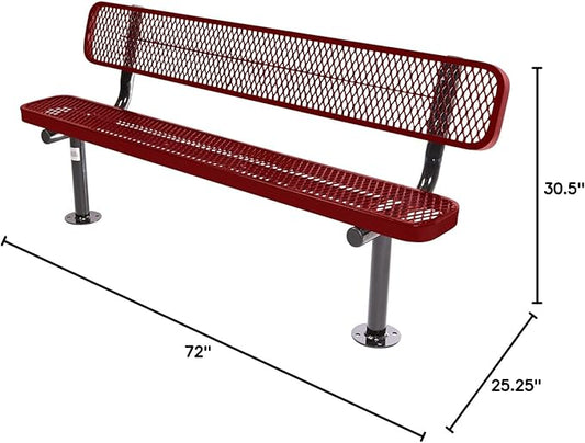 COATEDOUTDOORFURNITURE Coated Outdoor Furniture Heavy-Duty Outdoor Bench Thermoplastic Coated, Expanded Metal, Commercial-Grade Seating, Made in America (Surface with Back, 6 Ft, Textured Burgundy)