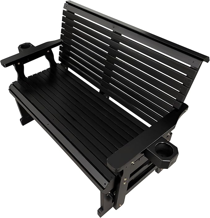 Fortune Candy Patio Glider with Cup Holders, High Roll Back and Deep Contoured Seat,Heavy Duty 800 Lb (Black, 2-Seater) - Photo 7