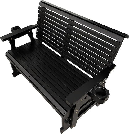 Fortune Candy Patio Glider with Cup Holders, High Roll Back and Deep Contoured Seat,Heavy Duty 800 Lb (Black, 2-Seater)