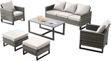 Rilyson Wicker Outdoor Patio Furniture Set - 6 Piece Patio Conversation Set with 2 Armrest Chairs, 2 Rattan Ottoman - Photo 6