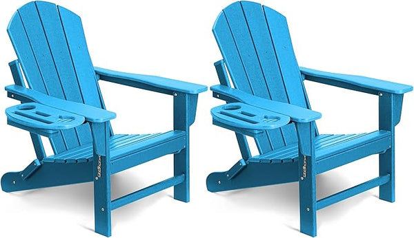 Adirondack Chair Set of 2, HDPE Folding Adirondack Chair with Multifunctional Cup Holder - Photo 1