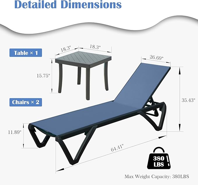 Domi Outdoor Lounge Chair, Aluminum Plastic Patio Chaise Lounge with Side Table & 5 Position Adjustable Backrest & - Photo 2