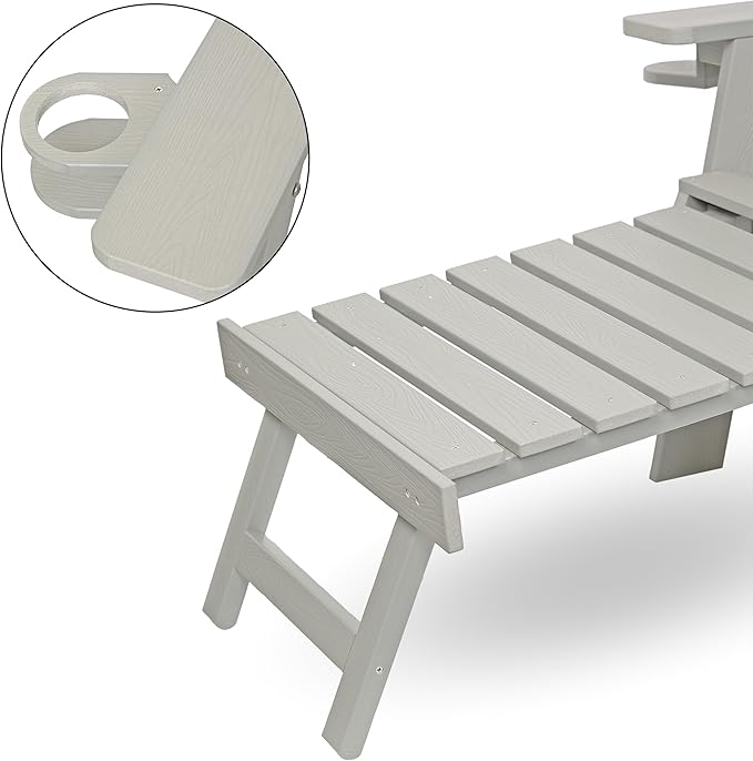 Alpine Corporation 38" H Outdoor Adirondack Folding Chair with Cup Holder and Ottoman, Classic Ergonomic Design, Patio Furniture and Accessories, Light Gray
