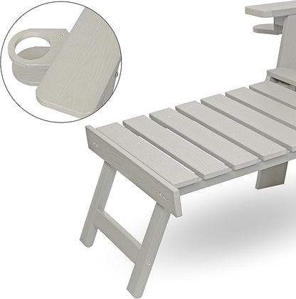 Alpine Corporation 38" H Outdoor Adirondack Folding Chair with Cup Holder and Ottoman, Classic Ergonomic Design, Patio Furniture and Accessories, Light Gray