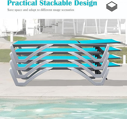 Domi Outdoor Lounge Chair Set of 3, Aluminum Patio Chaise Lounge with 5 Position Adjustable Backrest and Wheels, All Weather Reclining Chair for Patio, Yard, Balcony, Poolside (Lake Blue)