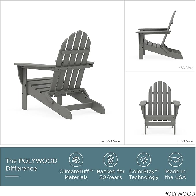 POLYWOOD AD5030GY Classic Folding Adirondack, Slate Grey