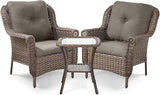 3 Piece Patio Brown Wicker Chairs with Side Table - Outdoor High Back Heavy Duty All-Weather Lawn Dining Rattan Chair - Photo 1