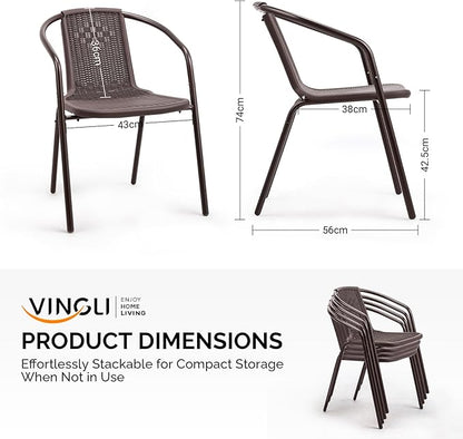 VINGLI Plastic Stackable Patio Chairs, Set of 4, Brown