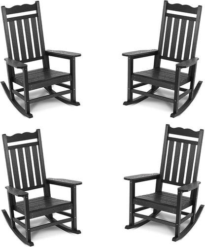 Stoog Outdoor Rocking Chairs Set of 4, All-Weather Porch Rocker with 400 lbs Weight Capacity, Never Fade or Rot, for Backyard, Lawn, and Garden, Black