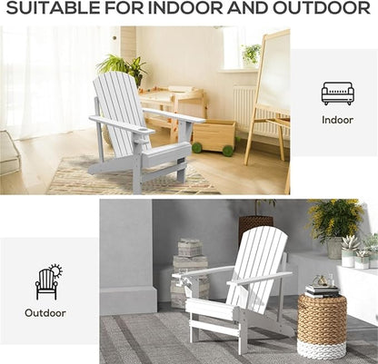 Folding Adirondack Chair, Weather Resistant Outdoor Patio Chair with Cup Holder for Lawn, Backyard, Poolside(White)