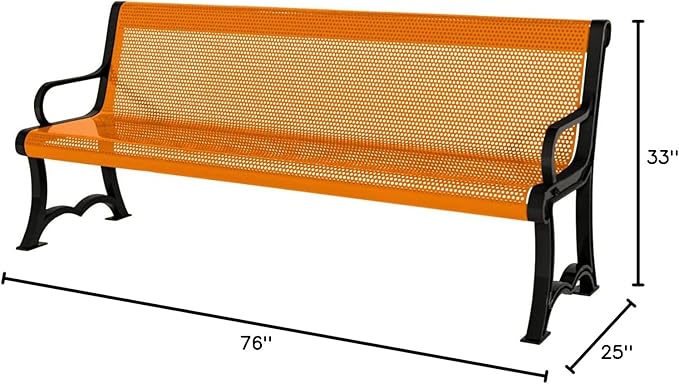COATEDOUTDOORFURNITURE Coated Outdoor Furniture Heavy-Duty Outdoor Bench Thermoplastic Coated, Punched Steel, Commercial-Grade Garden Bench, Made in America (Portable with Back, 4 Ft, Orange)