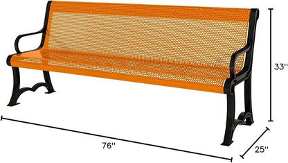 COATEDOUTDOORFURNITURE Coated Outdoor Furniture Heavy-Duty Outdoor Bench Thermoplastic Coated, Punched Steel, Commercial-Grade Garden Bench, Made in America (Portable with Back, 4 Ft, Orange)