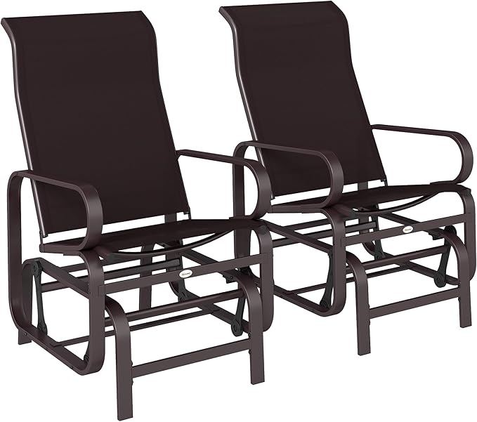 Outsunny Outdoor Glider Chair Set of 2, Gliders for Outside Patio with Smooth Gliding Mechanism and Lightweight Construction for Backyard, Brown