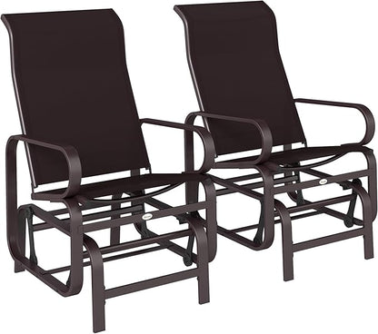 Outsunny Outdoor Glider Chair Set of 2, Gliders for Outside Patio with Smooth Gliding Mechanism and Lightweight Construction for Backyard, Brown