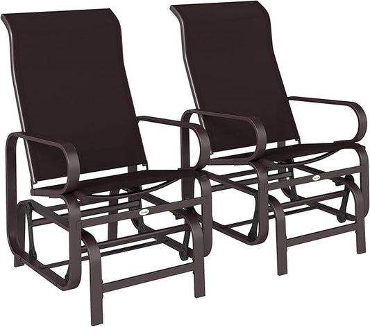 Outsunny Outdoor Glider Chair Set of 2, Gliders for Outside Patio with Smooth Gliding Mechanism and Lightweight Construction for Backyard, Brown