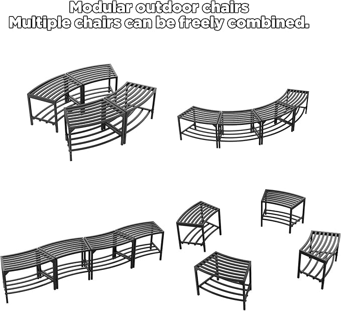 Metal Curved Fire Pit Bench Set of 4,Heavy Duty Steel Backless Benches, Weatherproof Garden Chair Seating Suitable for Backyard, Garden, Porch, and Patio (Black)