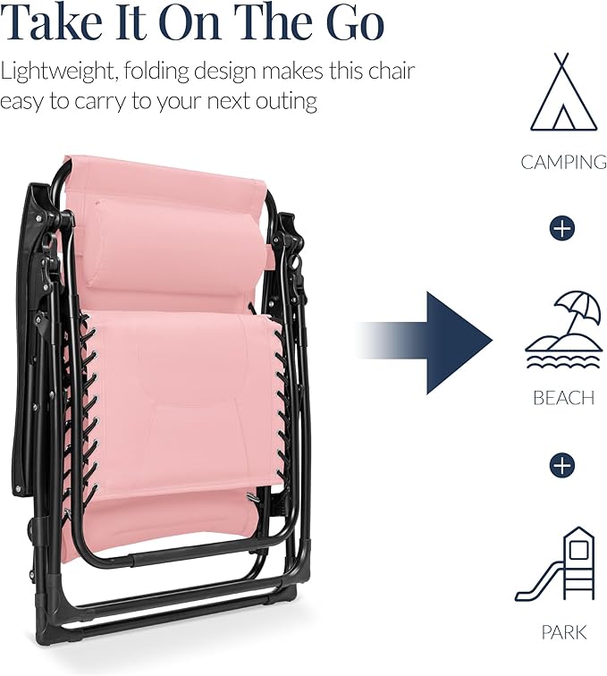 Best Choice Products Oversized Padded Zero Gravity Chair, Folding Outdoor Patio Recliner - Photo 5