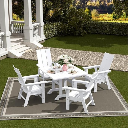 Costaelm Outdoor Adirondack Chair, HDPE Patio Balcony Chairs, Portside Seashell Nautical Curveback Adirondack Chair and Fire Pit Chairs, White