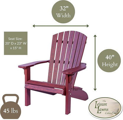 Leisure Lawns Poly Plastic Fanback Adirondack Chair, Outdoor Patio Chair - Amish Made in USA (Rustic Burgundy)