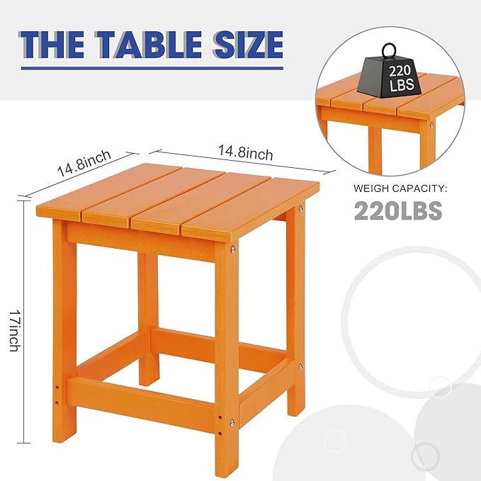 LZRS Adirondack Square Outdoor Side Table for Patio, Pool Composite Patio Table,HDPE End Tables for Backyard,Pool, Indoor Companion, Easy Maintenance & Weather Resistant(Orange)