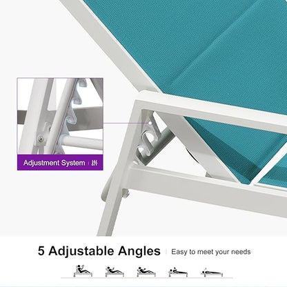 PURPLE LEAF Outdoor Chaise Lounge Set Adjustable Sunbathing Recliner with Armrest and Side Table for Poolside Beach Outside Patio Aluminum Chaise Lounger Blue
