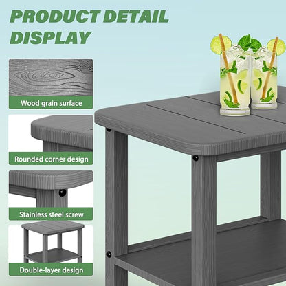 Patio Side Table, Small Rectangular HDPE Adirondack End Table for Outdoor Use in Pool, Garden, Lawn, Backyard,Grey