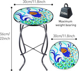 12 Inch Small Outdoor Side Table with Colorful Peacock, Glass Mosaic Patio Table Indoor - Photo 4