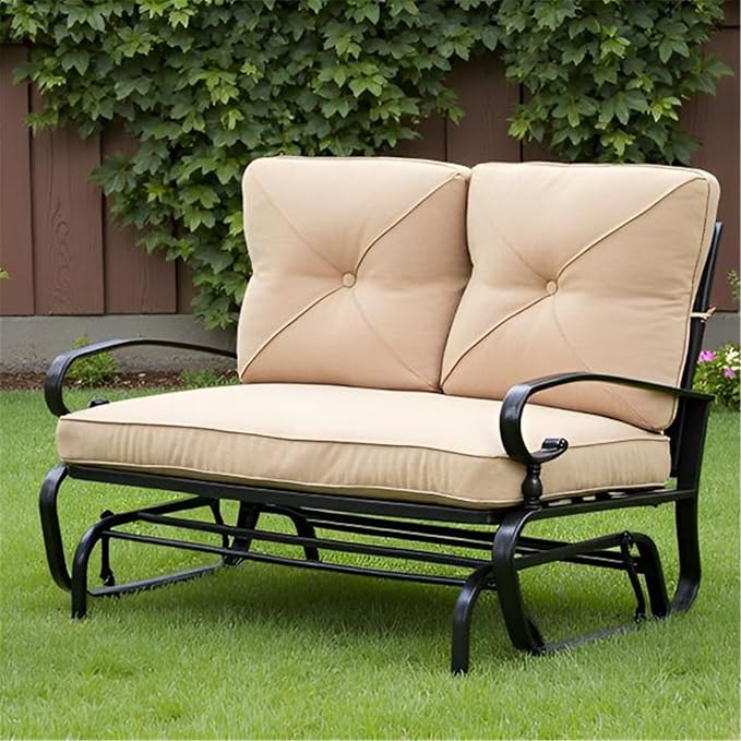 SUNCROWN Outdoor Swing Glider Chair, Patio 2 Seats Loveseat Rocking Chair with Cushions, Steel Frame Furniture - Brown - Photo 4
