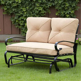 SUNCROWN Outdoor Swing Glider Chair, Patio 2 Seats Loveseat Rocking Chair with Cushions, Steel Frame Furniture - Brown - Photo 4