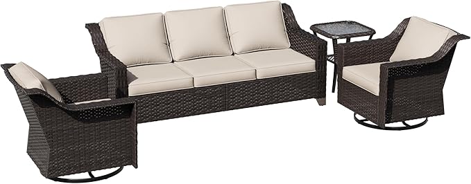 4 Pieces Patio Conversation Furniture Set - 1 Sofa, 2 Swivel Chairs, 1 Side Table - Photo 6