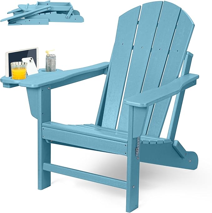 FOOWIN Folding Adirondack Chair, HDPE Adirondack Chairs with Cup Holder - Photo 1