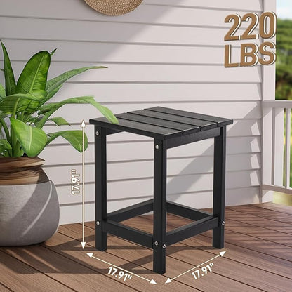 Outvita Adirondack Side Table, 14 Inch Square Outdoor End Table, HDPE Weather Resistant Coffee Table for Patio Balcony Deck Garden, Black