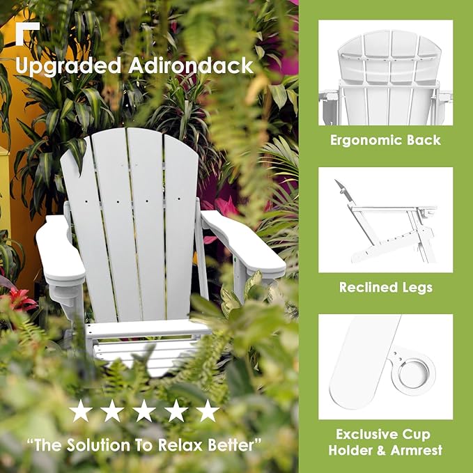 GREENVINES Adirondack-Chairs-with-Ottoman | Set of 2 | Folding | Retractable-Footrest | HDPE Plastic - Photo 3