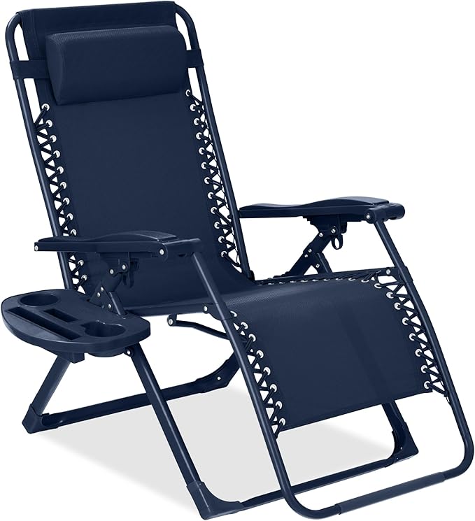 Best Choice Products Adjustable Zero Gravity Chair, Monochromatic Color Folding Patio Recliner w/Side Tray - Photo 1