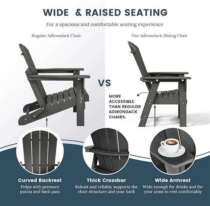 WO WESTIN OUTDOOR HDPE Laguna Adirondack Casual Patio Dining Chair,Gray
