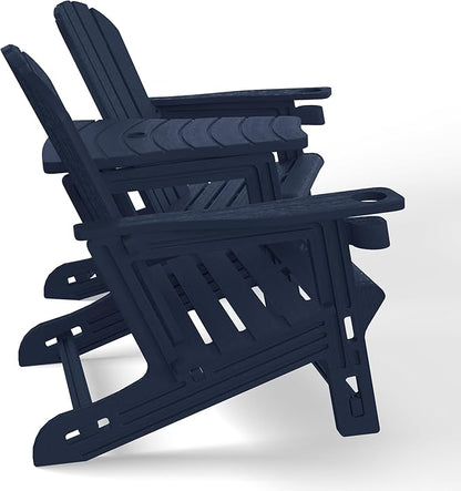 WestinTrends Azura Outdoor HDPE Adirondack Chairs with Connecting Table Tray (Set of 2), Navy Blue