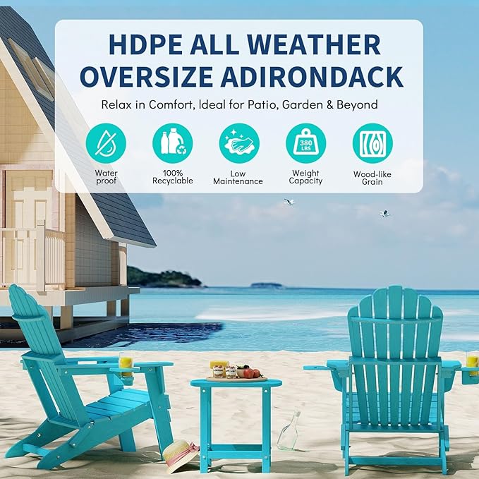 2026 Upgraded Oversized Folding Adirondack Chair Plawdlik, Set of 2 - Photo 5
