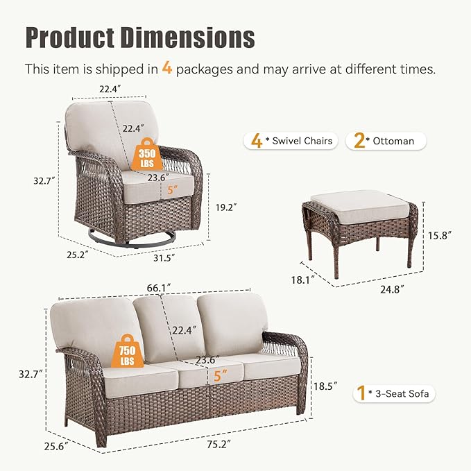 7 Pieces Patio Furniture Set Swivel Chairs - Photo 2